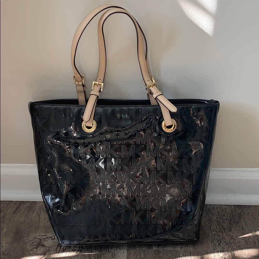 Michael Kors Jet Set Black Patent Leather Tote